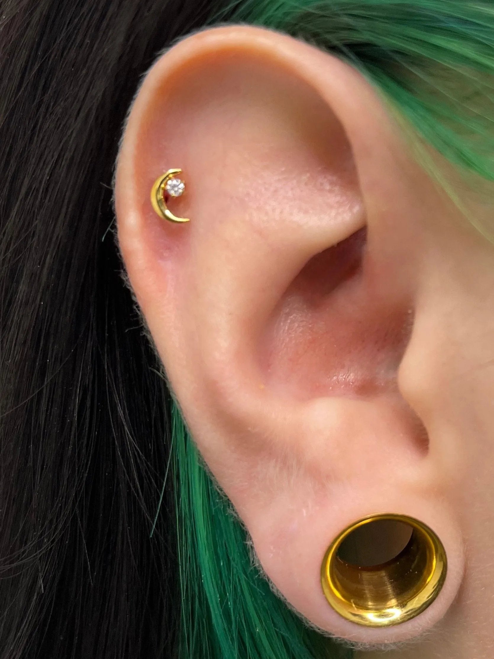 Titanium - Push Pin Flat Back Piercing Moon + Crystal