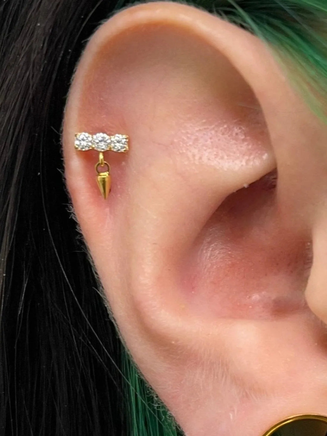 Titanium - Push Pin Flat Back Piercing Crystal Bar + Dangling Spike