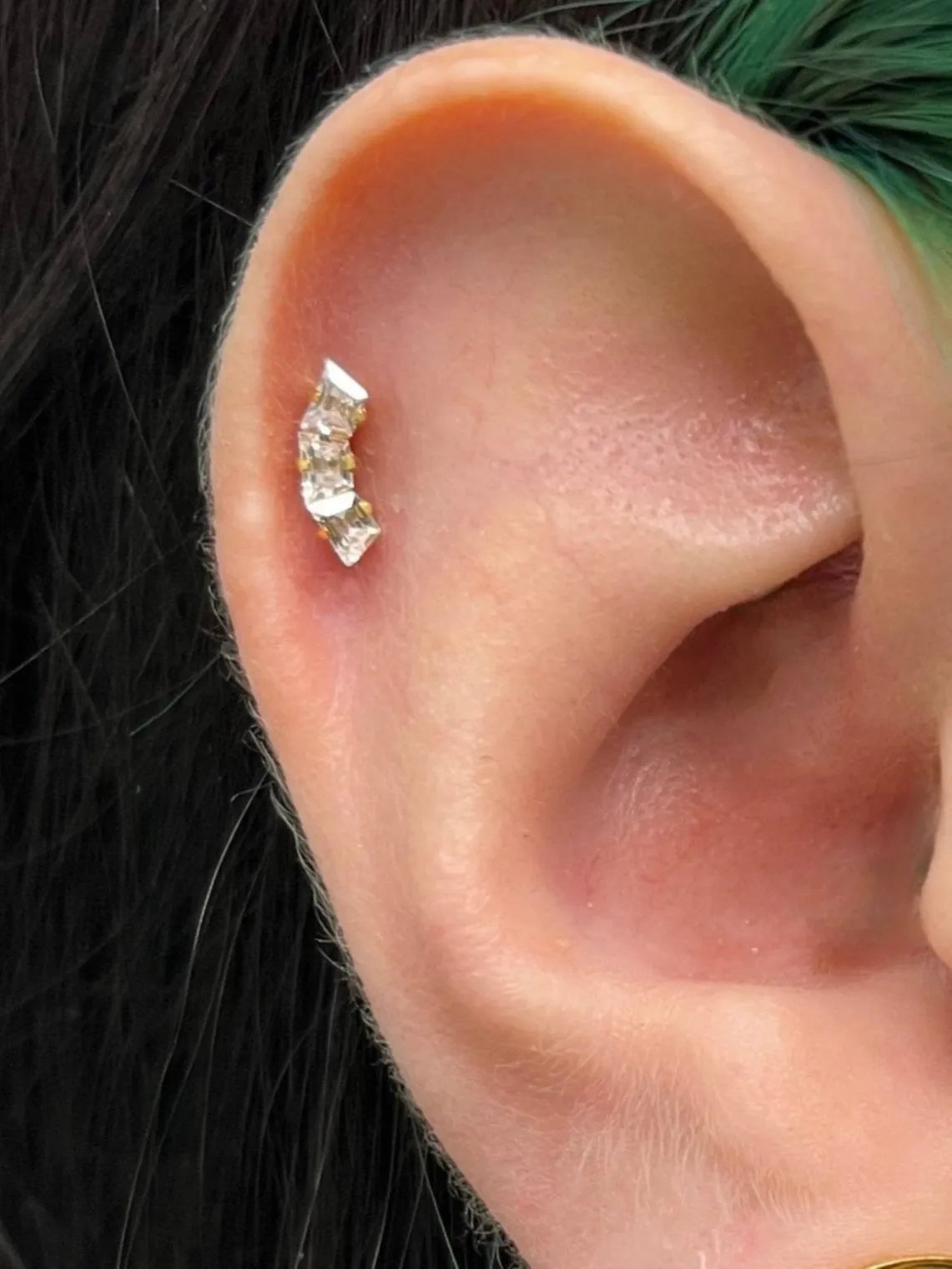 Titanium - Push Pin Flat Back Piercing Dainty Crystal Trapezes