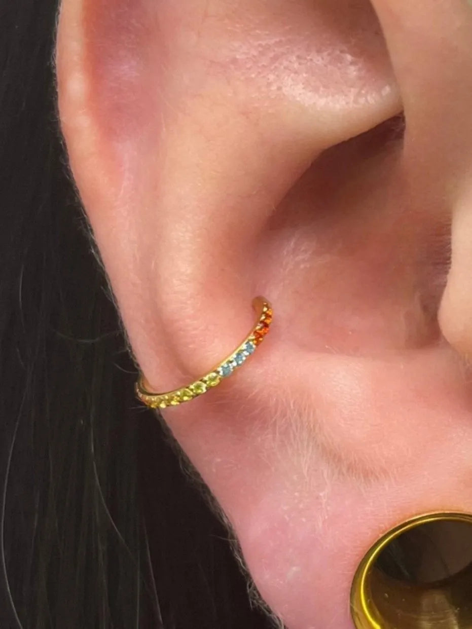 Titanium - Hinged Piercing Hoop Multicolored Crystals