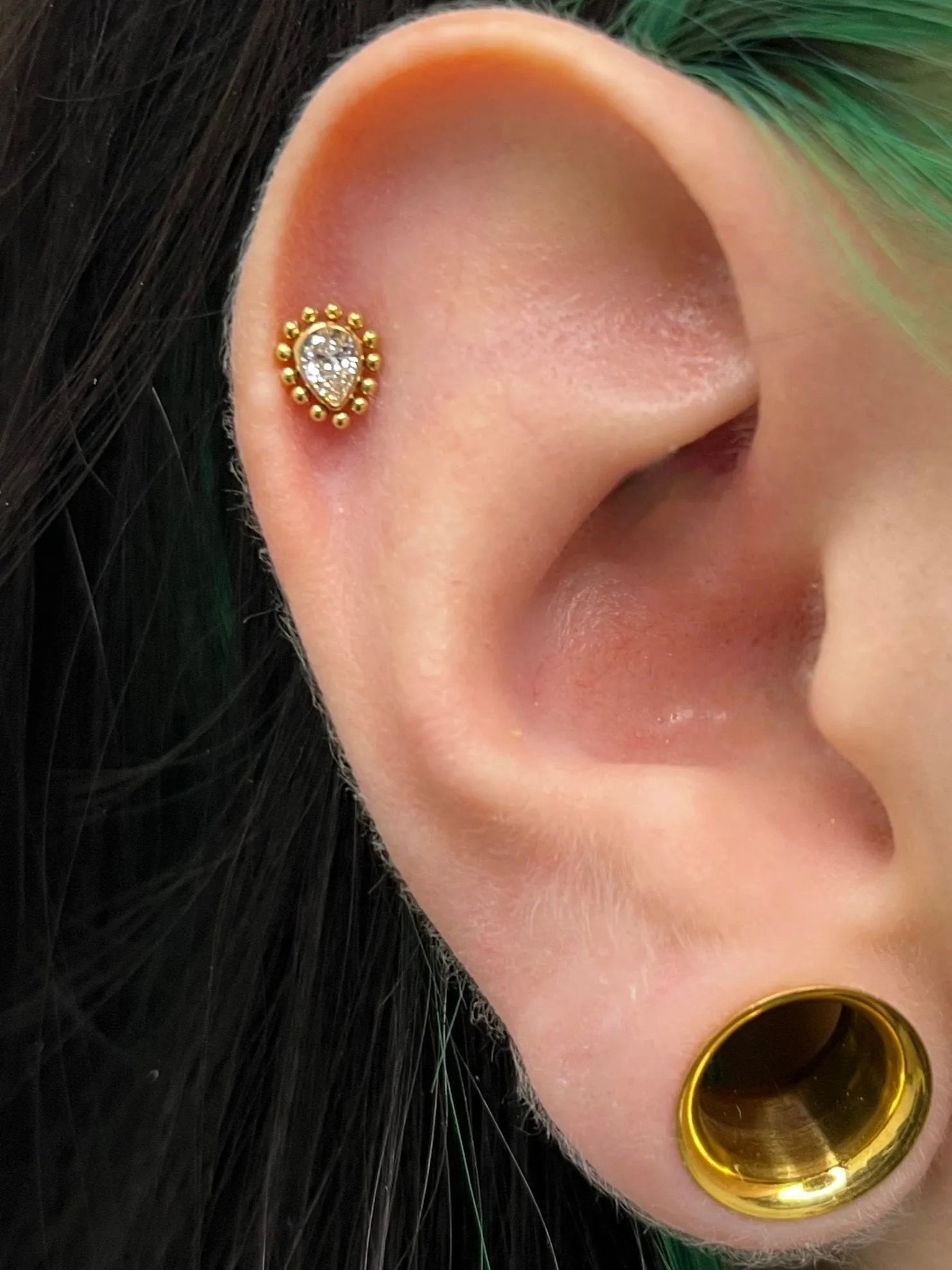 Titanium - Push Pin Flat Back Piercing Crystal Drop + Halo