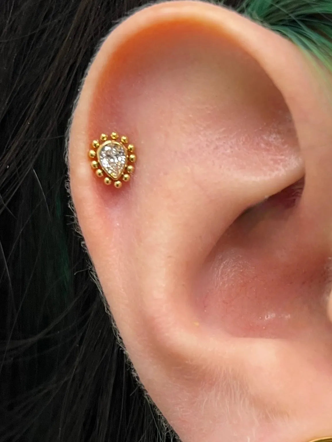 Titanium - Push Pin Flat Back Piercing Crystal Drop + Halo