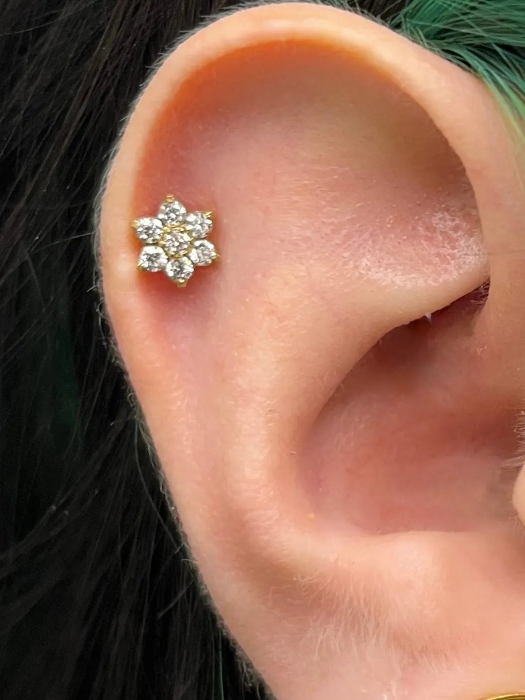 Titanium - Push Pin Flat Back Piercing Crystal Flower