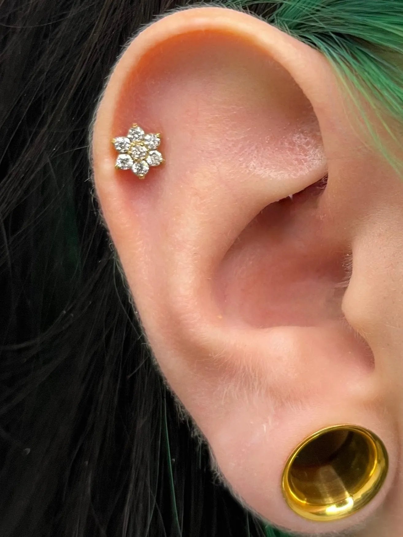 Titanium - Push Pin Flat Back Piercing Crystal Flower