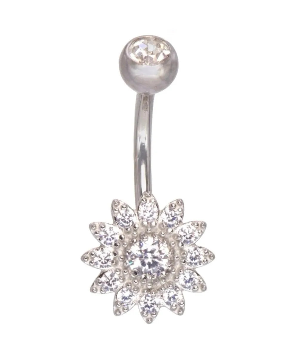 Surgical Steel 316L - Belly Button Piercing Sparkly Flower