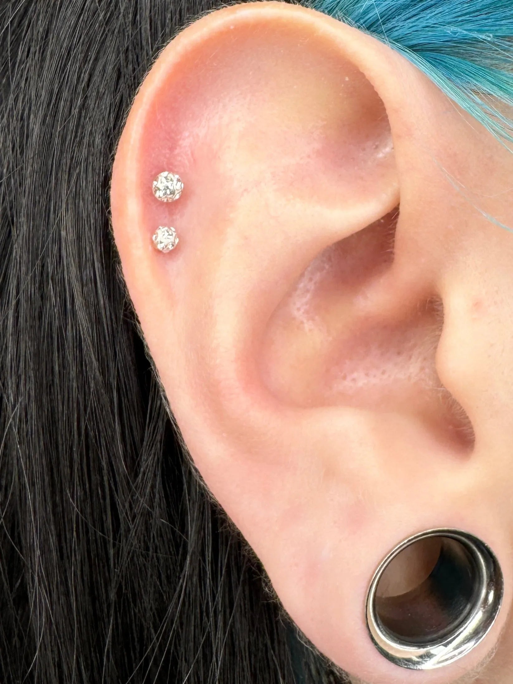 Titanium - Push Pin Flat Back Piercing Multi Crystal Ball