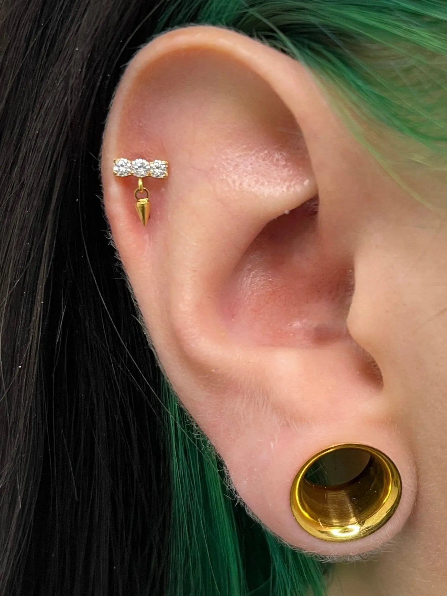 Titanium - Push Pin Flat Back Piercing Crystal Bar + Dangling Spike