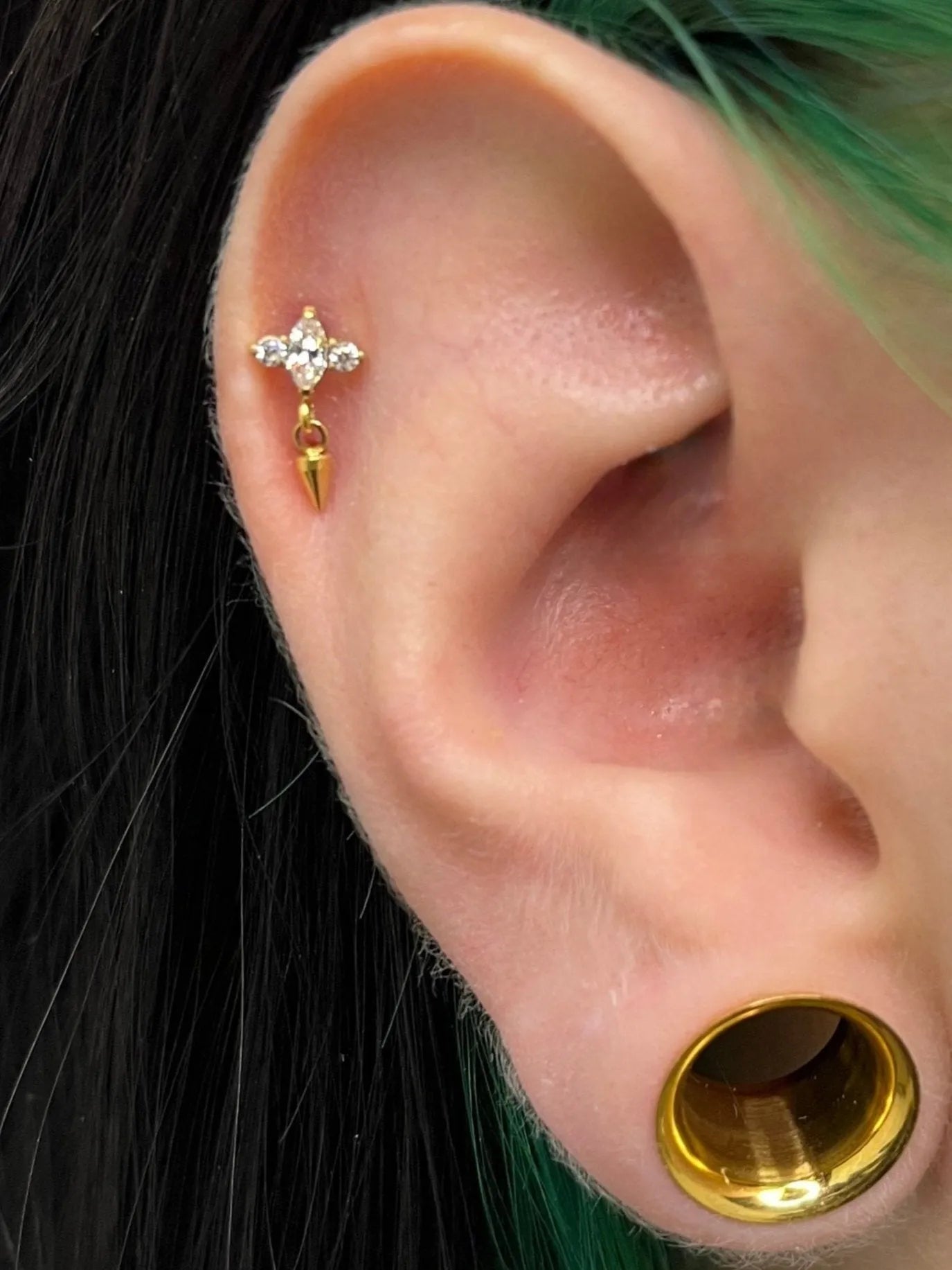 Titanium - Push Pin Flat Back Piercing Unique Design + Dangling Spike