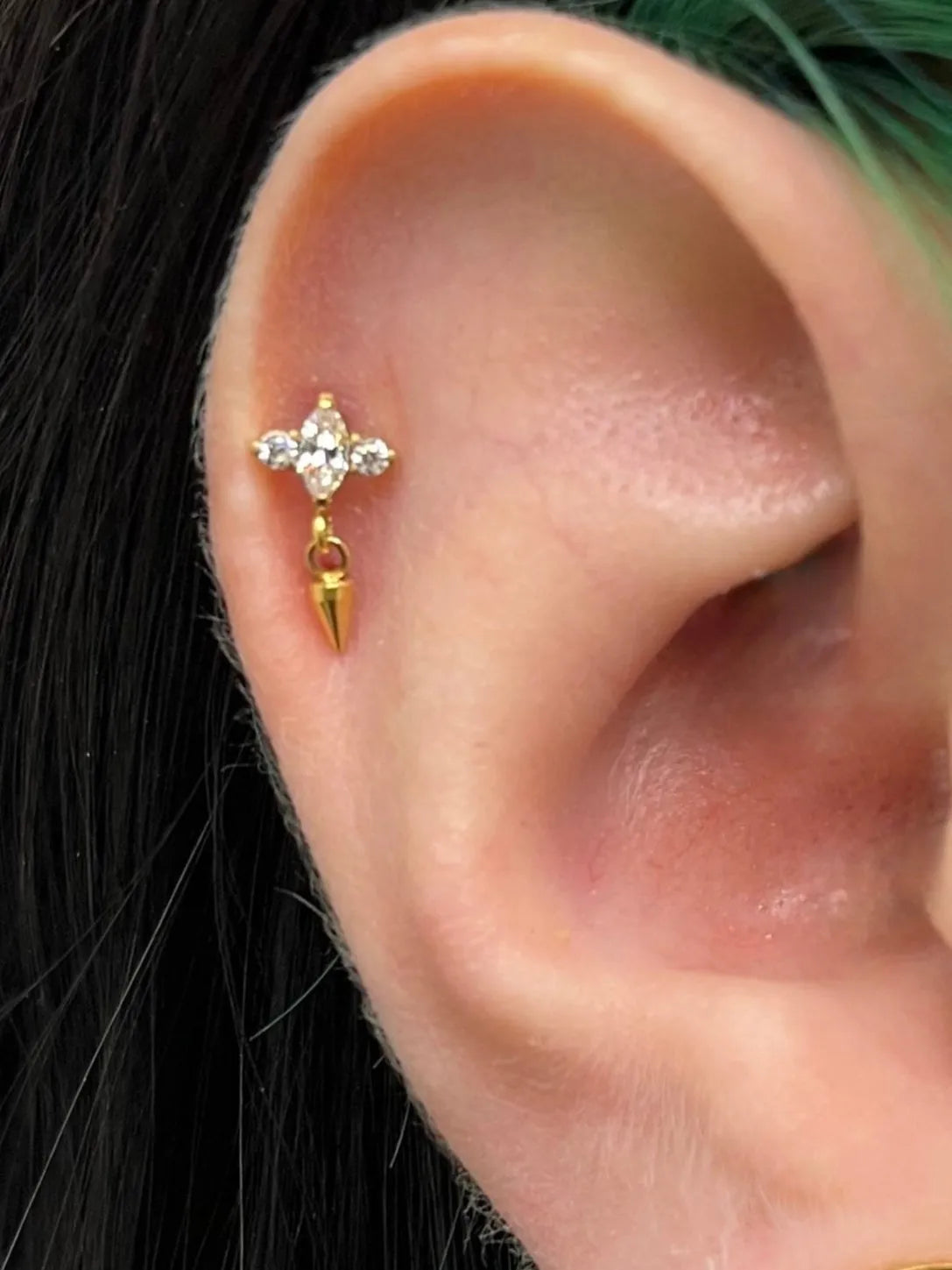 Titanium - Push Pin Flat Back Piercing Unique Design + Dangling Spike