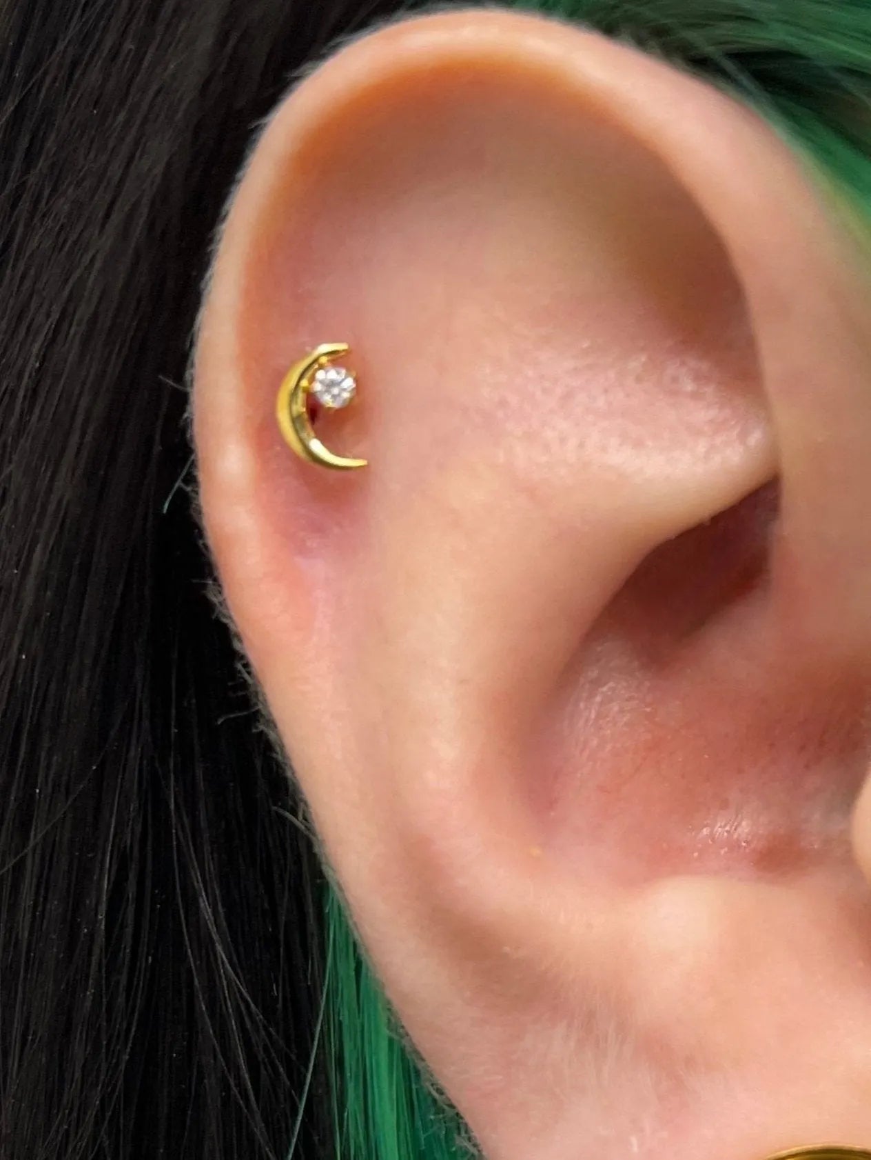 Titanium - Push Pin Flat Back Piercing Moon + Crystal