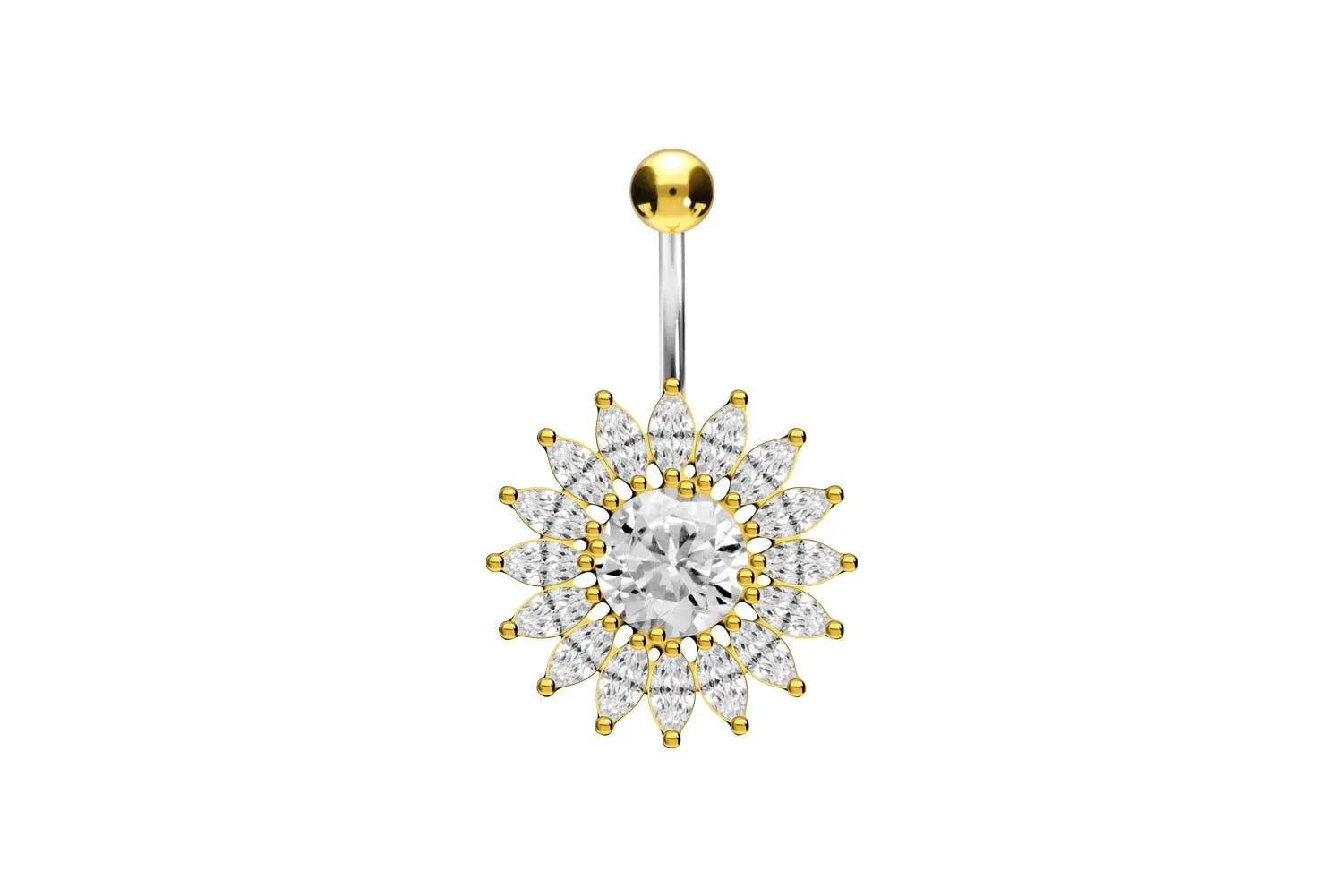 Titanium/ 925 silver - Belly Button Piercing Extravagant Crystal Sun