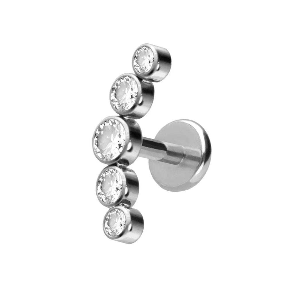 Titanium - Push Pin Flat Back Piercing 5 Crystal Curve