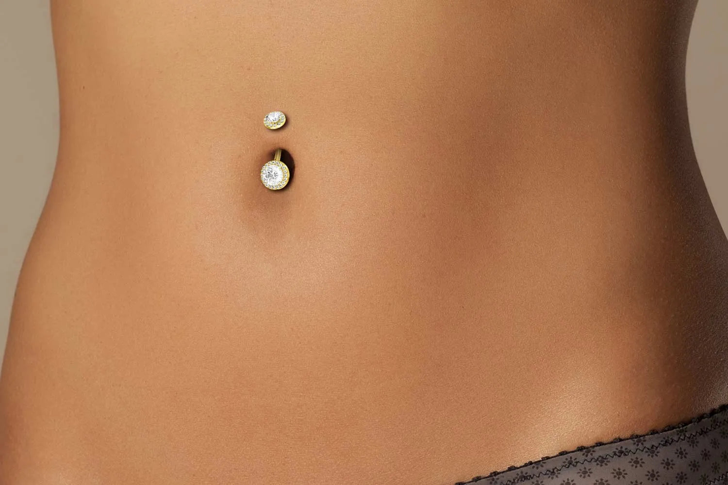 Titanium – Belly Button Piercing 2 Haloed Crystals