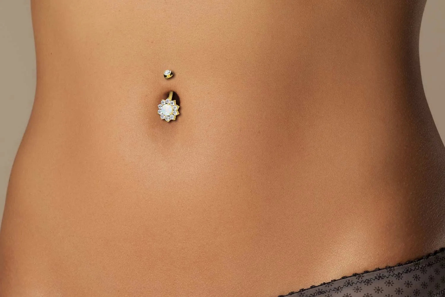 Titanium - Belly Button Piercing Sparkly Opal Flower