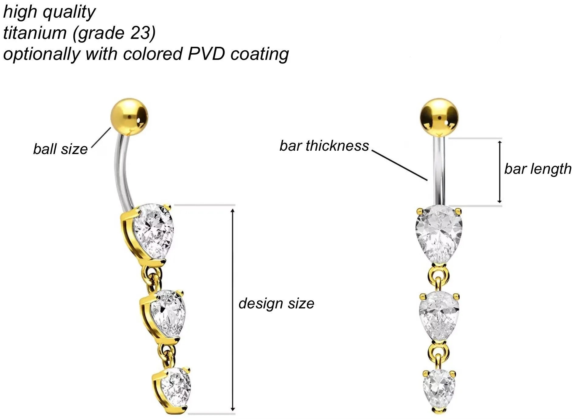 Titanium/ 925 silver - Belly Button Piercing Sparkly Drops