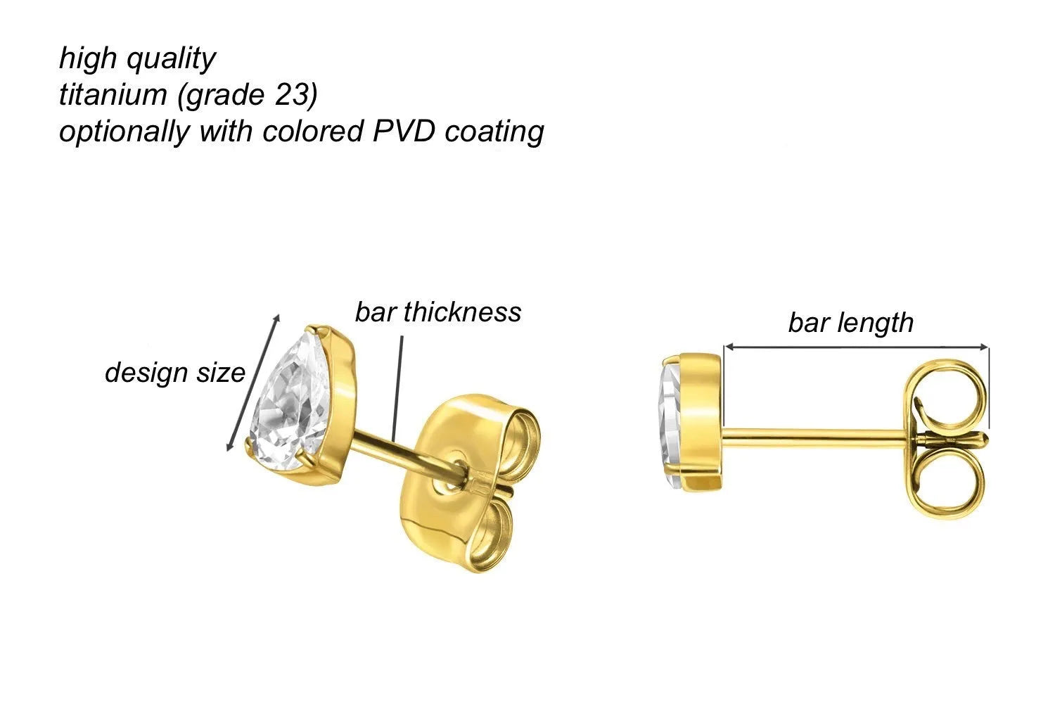 Titanium - Earring Studs Sparkly Drops