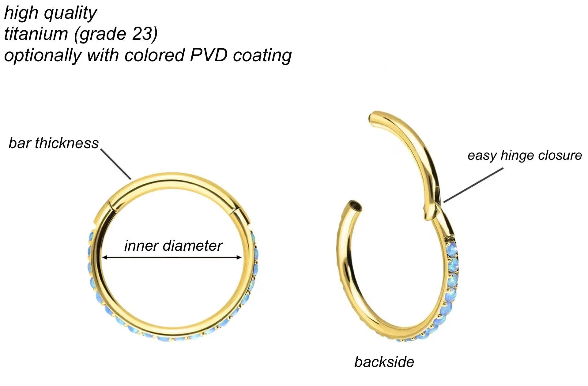 Titanium - Hinged Piercing Hoop Side Opals