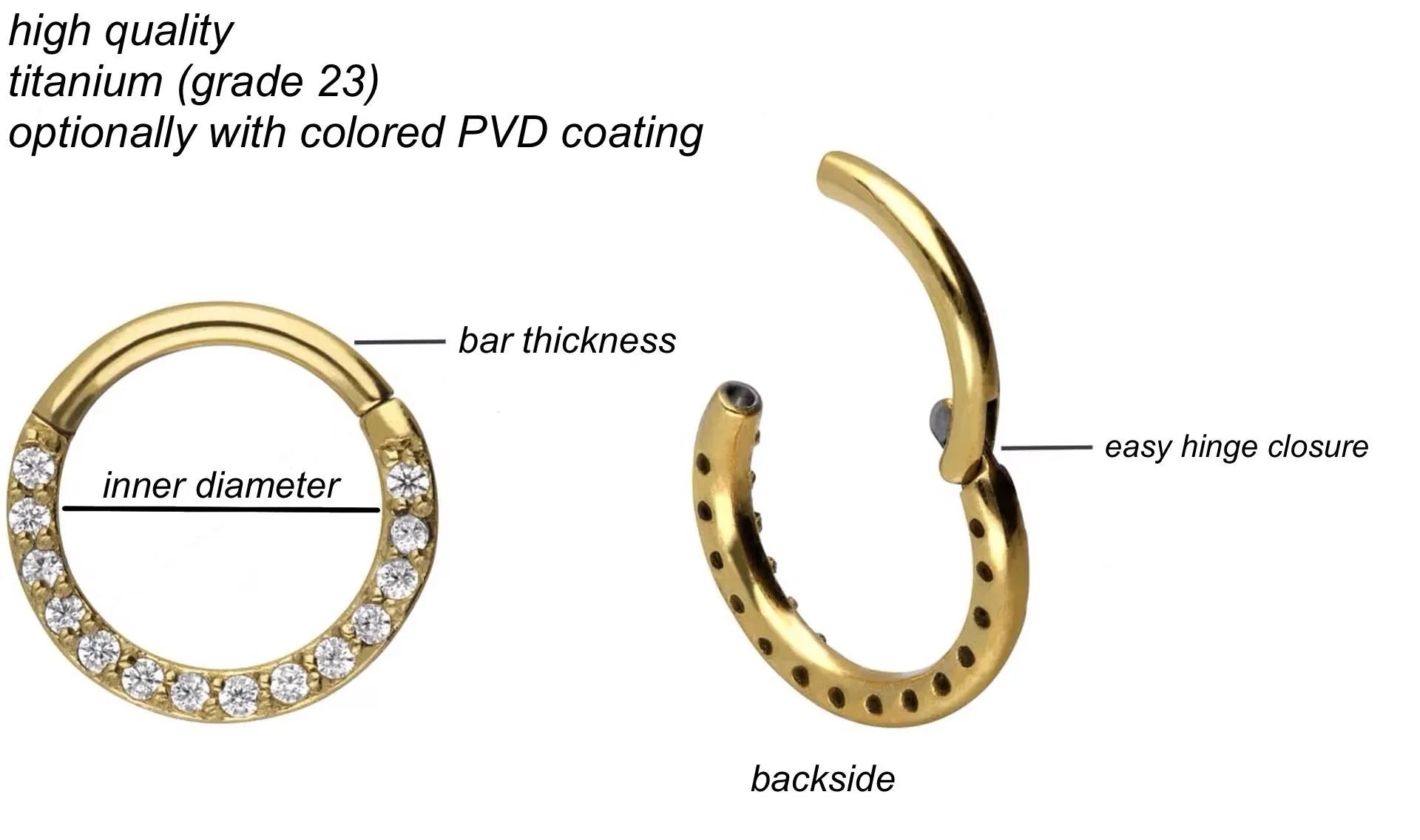 Titanium - Hinged Piercing Hoop Front Crystals