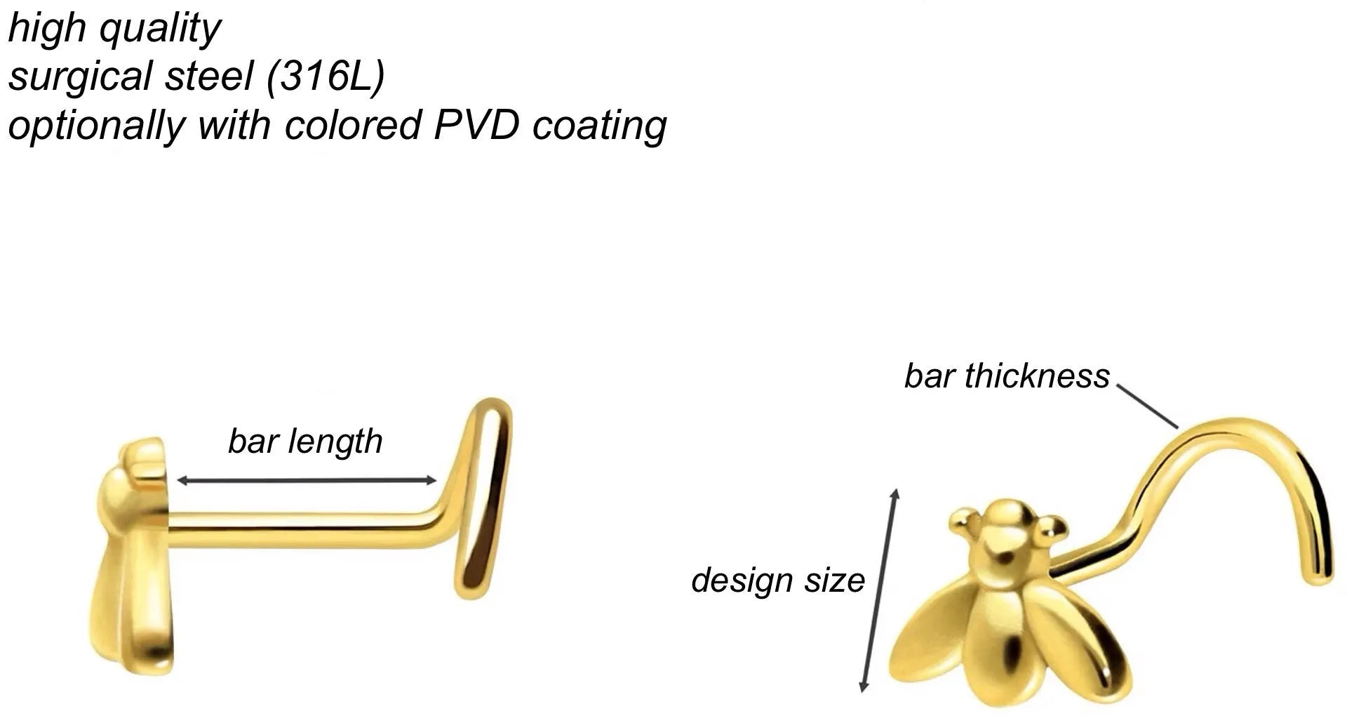 Surgical Steel 316L - Nose Stud Corkscrew Piercing Bee