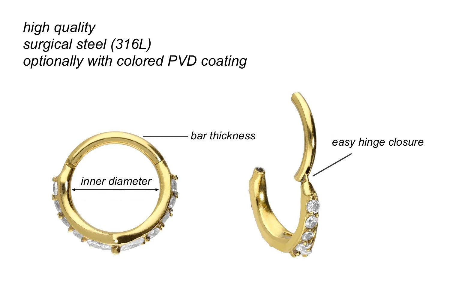 Surgical Steel 316L - Hinged Piercing Hoop Diadem