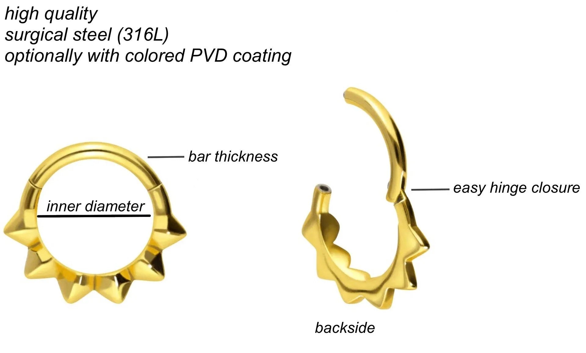 Surgical Steel 316L - Hinged Piercing Hoop Spikes