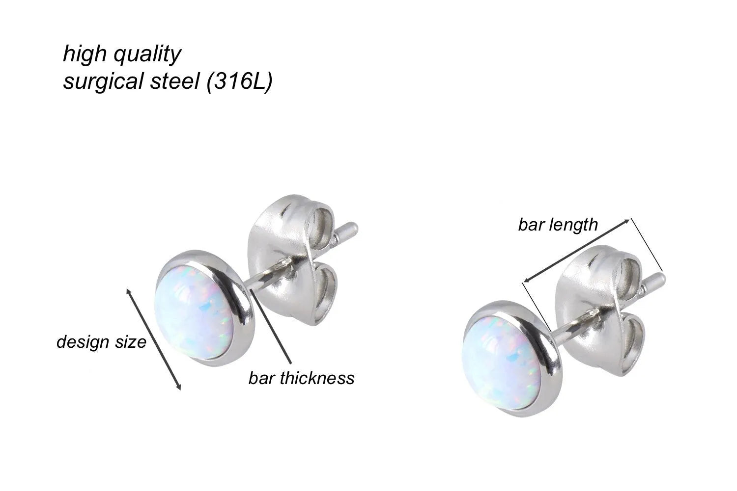 Surgical Steel 316L – Earring Studs Bezelled Opal