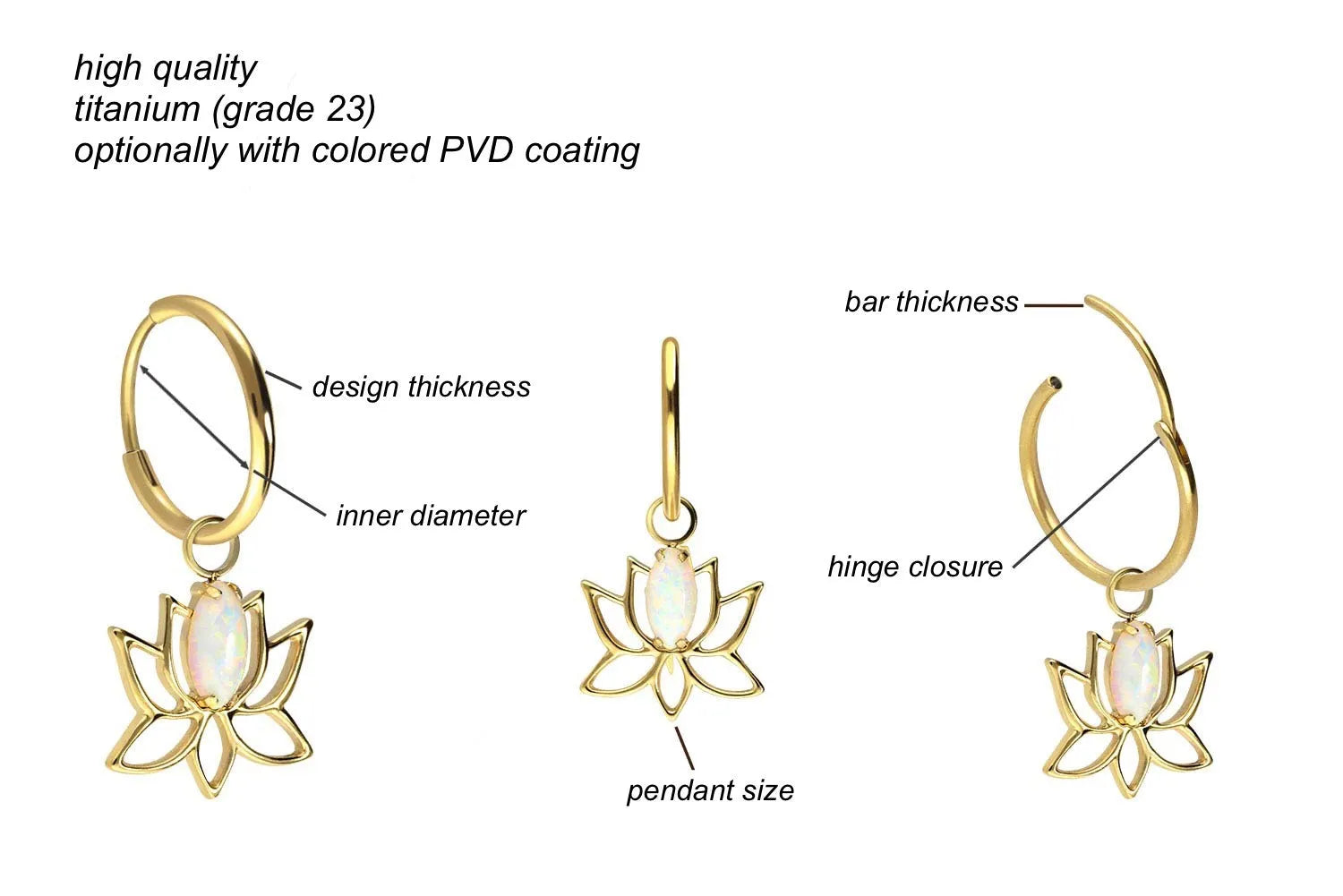 Titanium - Hinged Clicker Earrings Dangling Opal Lotus