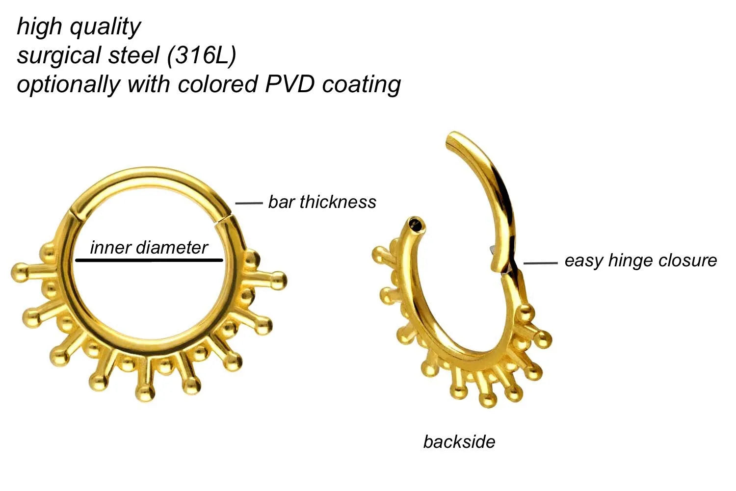 Surgical Steel 316L - Hinged Piercing Clicker Ring Rays