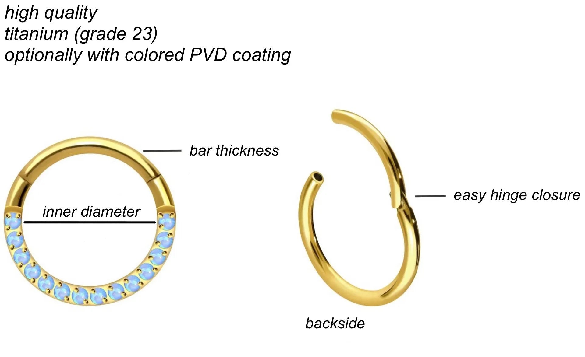 Titanium - Hinged Piercing Hoop Front Opals