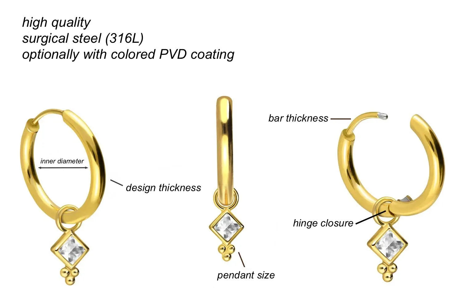 Surgical Steel 316L - Hinged Hoop Earrings Dangling Dainty Design