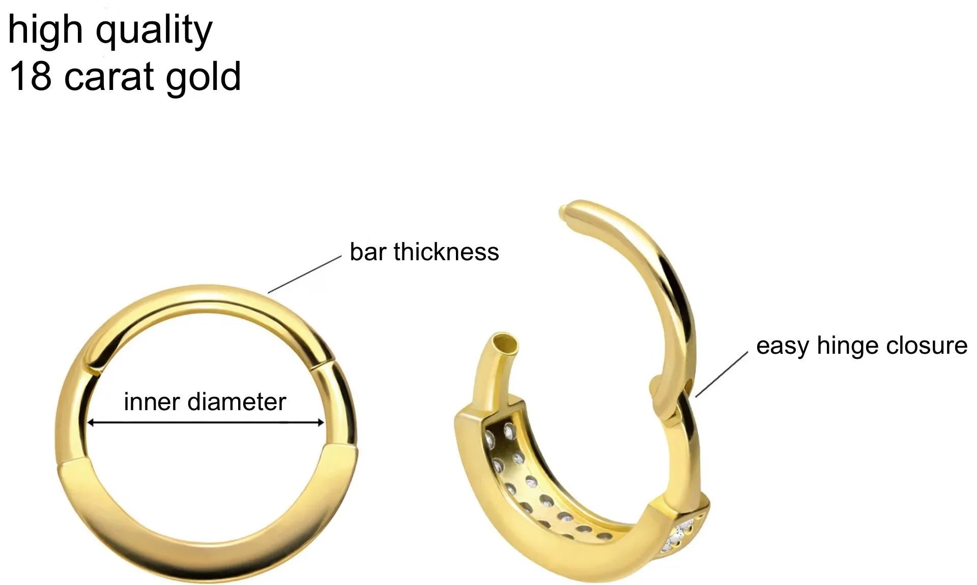 18 Carat Gold - Hinged Piercing Hoop Double Row Crystals