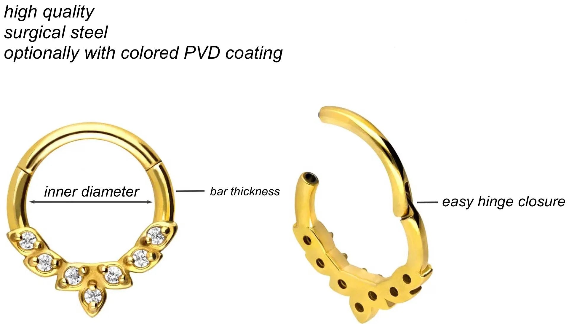 Surgical Steel 316L - Hinged Piercing Hoop Victory Leaves