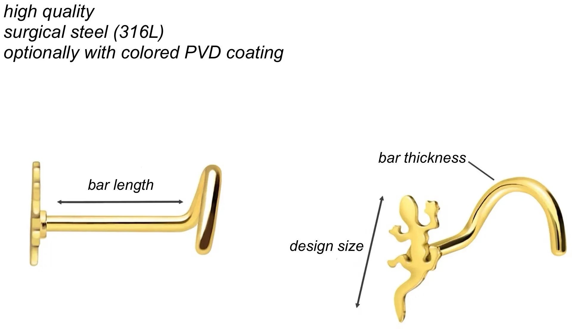 Surgical Steel 316L - Nose Stud Corkscrew Piercing Lizard