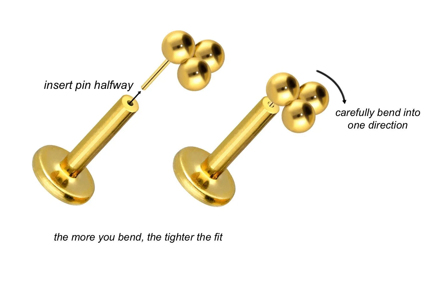 Titanium - Push Pin Flat Back Piercing 3 Balls