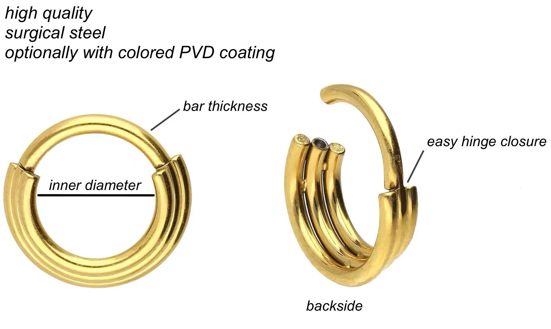 Surgical Steel 316L - Hinged Piercing Hoop 3 Stacked Rings