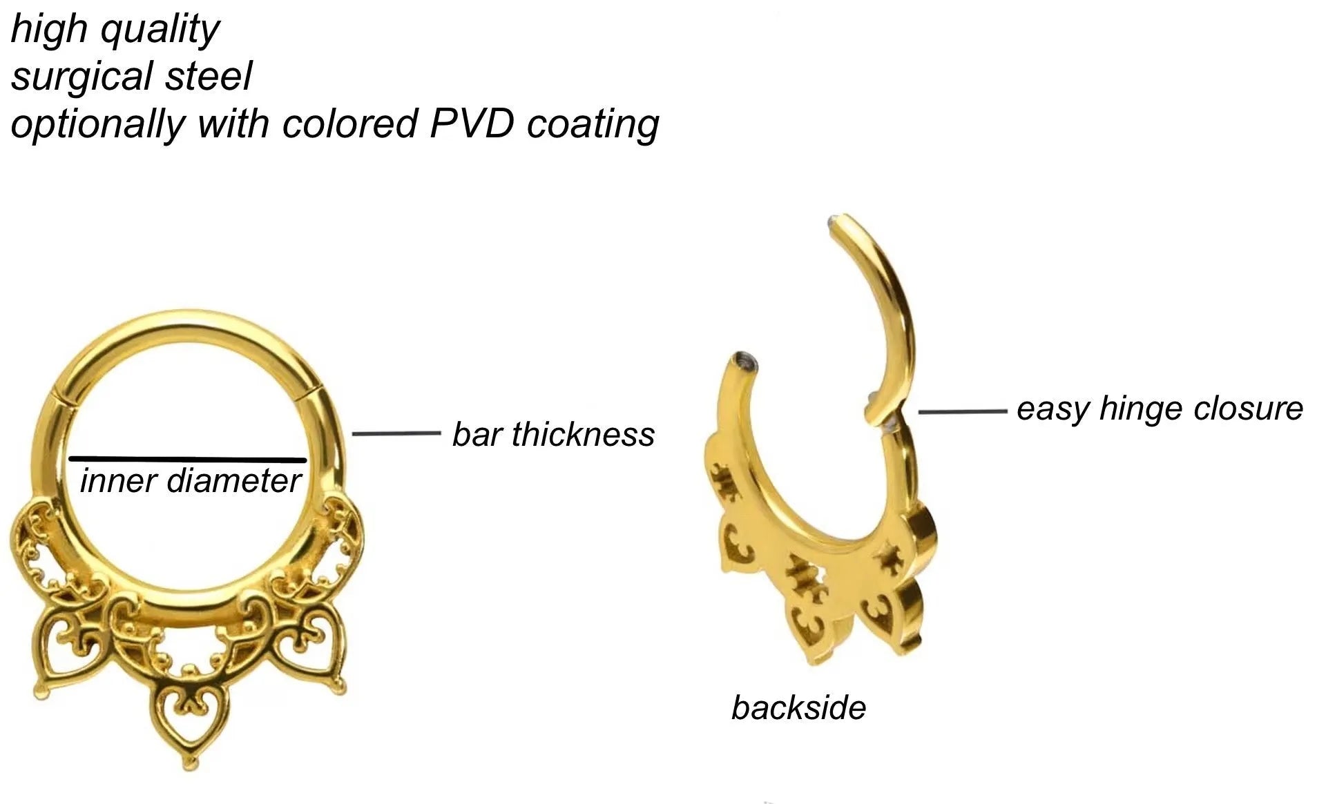 Surgical Steel 316L - Hinged Piercing Hoop Simplistic Design